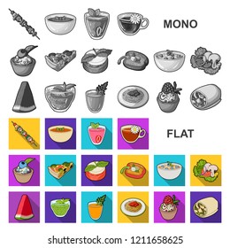 Vegetarian dish flat icons in set collection for design.Vegetable and milk food vector symbol stock web illustration.