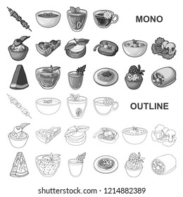 Vegetarian dish monochrom icons in set collection for design.Vegetable and milk food vector symbol stock web illustration.
