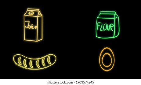 Vegetarian dish neon icons in set collection for design.Vegetable and milk food vector symbol stock web illustration