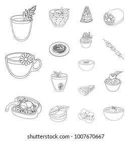 Vegetarian dish outline icons in set collection for design.Vegetable and milk food vector symbol stock web illustration.