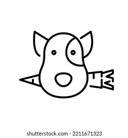Vegetarian dog diet. Puppy holding carrot in its mouth. Pixel perfect, editable stroke icon