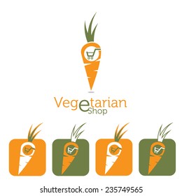 vegetarian e shop illustration with carrot and shopping cart