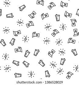 Vegetarian Energetic Drink Seamless Pattern Vector. Bottle Shaker, Blender And Electricity For Make Morning Drink Monochrome Texture Icons. Detox And Healthy Eating Template Flat Illustration
