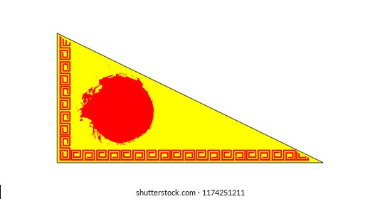 Vegetarian festival in China with the symbolic flags and signs meaning to refrain from meat consuming, illustration, vector.
