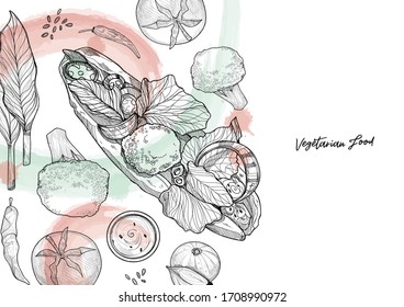 vegetarian food background. Organic food set. hand drawn vector healthy food. healthy sandwich.