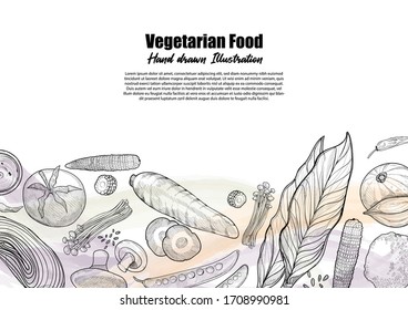 vegetarian food background. Organic food set. hand drawn vector healthy food.