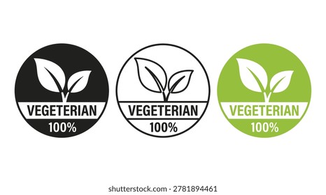 Vegetarian food certification icon collection in simple flat style, nature, healthy eating, organic, plant, and diet