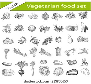 vegetarian food. hand drawing set of vector sketches