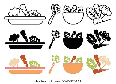 Coleção de ícone de comida vegetariana sobre fundo branco