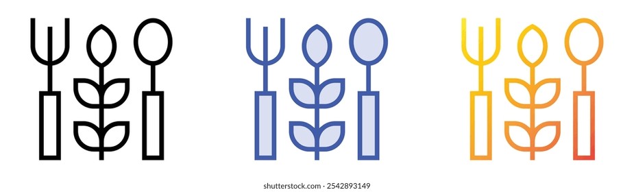 ícone da comida vegetariana. Design de estilo linear, preenchimento azul e gradiente isolado em plano de fundo branco