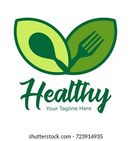 vegetarian food icon logo Spoon and Fork in Leaf