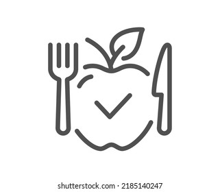 Vegetarian food line icon. Vegan meal sign. Apple fruit symbol. Quality design element. Linear style vegetarian food icon. Editable stroke. Vector