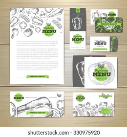 Vegetarian food menu design. Corporate identity. Document template