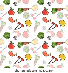 Vegetarian food pattern - fruits seamless background
