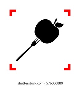 Vegetarian food sign illustration. Black icon in focus corners on white background. Isolated.