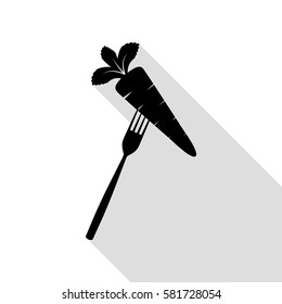 Vegetarian food sign illustration. Black icon with flat style shadow path.