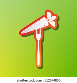 Vegetarian food sign illustration. Contrast icon with reddish stroke on green backgound.