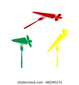 Vegetarian food sign illustration. Isometric style of red, green and yellow icon.