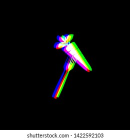 Vegetarian food sign illustration. Red, green and blue unfocused contour icon at black background. Illustration.