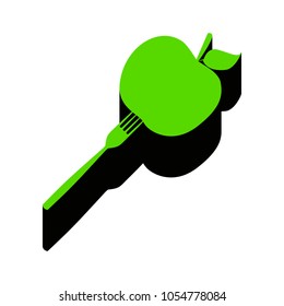 Vegetarian food sign illustration. Vector. Green 3d icon with black side on white background. Isolated.
