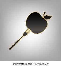 Vegetarian food sign illustration. Vector. Blackish icon with golden stars at grayish background.
