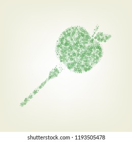 Vegetarian food sign illustration. Vector. Green hexagon rastered icon and noised opacity and size at light green background with central light.