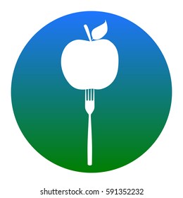 Vegetarian food sign illustration. Vector. White icon in bluish circle on white background. Isolated.