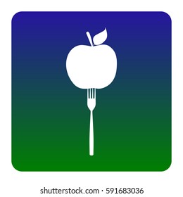 Vegetarian food sign illustration. Vector. White icon at green-blue gradient square with rounded corners on white background. Isolated.