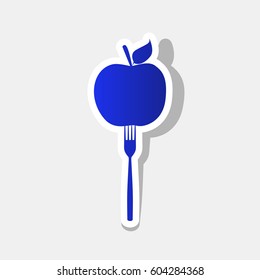 Vegetarian food sign illustration. Vector. New year bluish icon with outside stroke and gray shadow on light gray background.