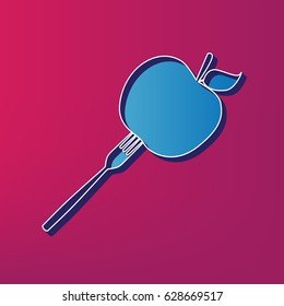 Vegetarian food sign illustration. Vector. Blue 3d printed icon on magenta background.