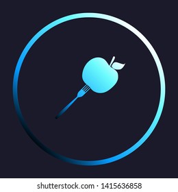 Vegetarian food sign illustration. White, cyan and blue gradient icon as round button in white shell at dark blue background. Illustration.