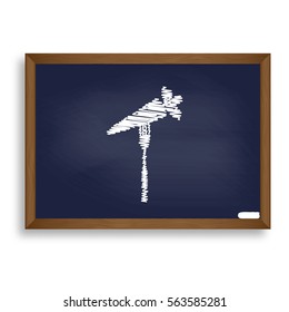 Vegetarian food sign illustration. White chalk icon on blue school board with shadow as background. Isolated.