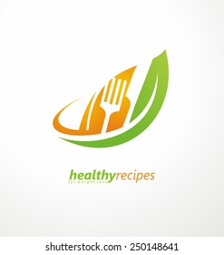 Vegetarian Food Symbol. Leaf Shape With Knife And Fork In Negative Space. Creative Logo Design Concept For Healthy Products.