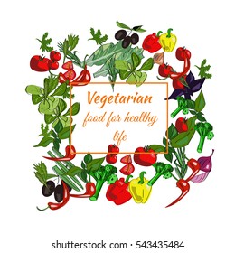 Vegetarian food vector drawn vegetables on a white background.