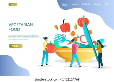 Vegetarier Lebensmittel Vektor Website-Vorlage, Web-Seite und Landing-Seite Design für Website und mobile Website-Entwicklung. Kochen von natürlichen organischen Lebensmitteln, veganische Diät, Vegetarismus, gesunde Lebensweise.