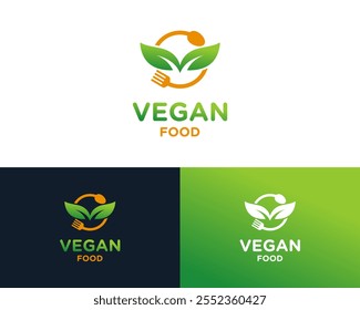 Comida vegetariana Vegana Comer saludable Nutrición natural Comida verde Vector Diseño de logotipo Ilustración