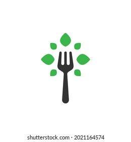 Vegetarian Fork Leaf Symbol. Leaf shape with a fork silhouette. Web Icon Logo Template Design Element.