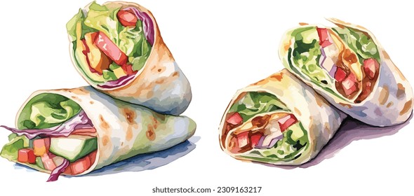 Vegetarian Fresh Spring Rolls clipart, isolated vector illustration.