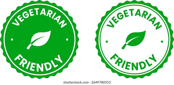 Emblema redondo de crachá vegetariano Ilustração vetorial para rótulos de alimentos orgânicos, embalagem ecológica, menus de restaurante, produtos veganos, marca de estilo de vida saudável

