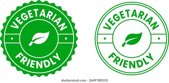 Emblema redondo de crachá vegetariano Ilustração vetorial para rótulos de alimentos orgânicos, embalagem ecológica, menus de restaurante, produtos veganos, marca de estilo de vida saudável

