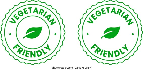 Vegetarian Friendly Badge Round Emblem Vector Illustration for Organic Food Labels, Eco Packaging, Restaurant Menus, Vegan Products, Healthy Lifestyle Branding

