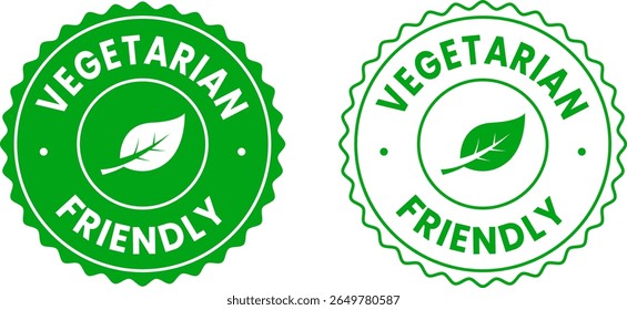 Emblema redondo de crachá vegetariano Ilustração vetorial para rótulos de alimentos orgânicos, embalagem ecológica, menus de restaurante, produtos veganos, marca de estilo de vida saudável

