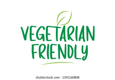 vegetarian friendly green word text with leaf suitable for icon, badge or typography logo design