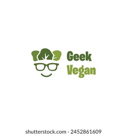 Vegetarian geek logo design on isolated background, vegan logo concept