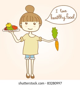 vegetarian girl with healthy vegetables