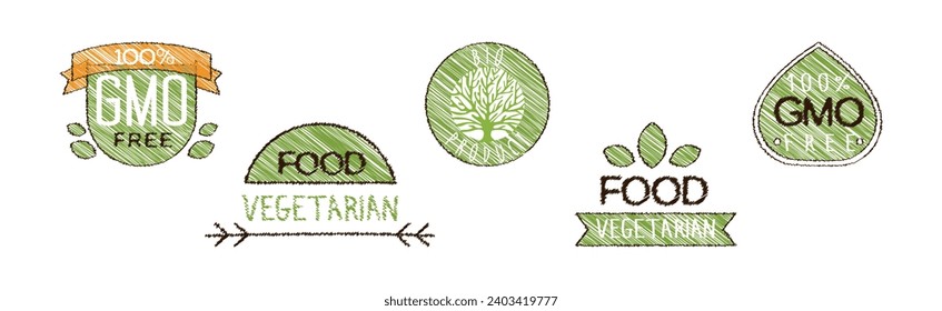 Vegetarian GMO Free Bio Product and Food Label Vector Set