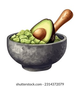 vegetarian guacamole salad with fresh organic avocado icon isolated