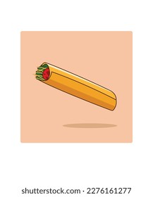 Vegetarian gyro, shaurma roll. Tomatoes, arugula, onions, zucchini wrapped in pita roll vector flat icon isolated on white