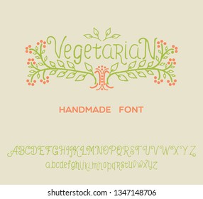 Vegetarian. Hand made font. Hand made logo. Organic and naturel food. Script font.