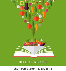Vegetarian, healthy eating concept. Vector concept illustration. Book of recipes, cookbook, best recipes. 